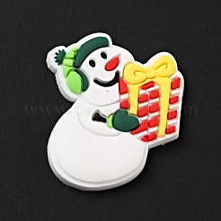 クリスマス pvc プラスチック カボション  プレゼントを持った雪だるま  ホワイト  30x29x3mm&nbsp;KY-G018-A07