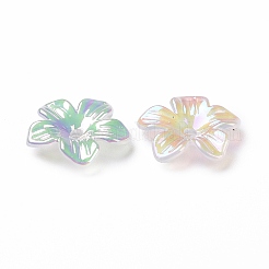 レインボー虹色メッキ透明アクリルビーズキャップ  UVメッキ  5  - 花びらの花  ミックスカラー  14x14.5x3mm  穴：1.7mm&nbsp;X-OACR-E013-07