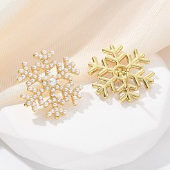 スノーフレーク真鍮＆ABS模造真珠スタッドピアス  ラックめっき  長持ちメッキ  鉛フリー＆カドミウムフリー  18KGP本金メッキ  24x22.5mm&nbsp;EJEW-M077-03G