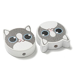 プリントウッドビーズ  猫の形  濃いグレー  18~18.5x19.5~20x5.5~6.5mm  穴：2~2.5mm&nbsp;WOOD-G022-27D