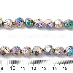 塗装された天然溶岩石ビーズ連売り  多面カットラウンド  銀  9.5~10mm  穴：1.2mm  約39個/連  15.75''（40センチメートル）&nbsp;G-B086-A01-02A