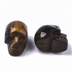 ハロウィンの天然タイガーアイビーズ  穴なし/ドリルなし  スカル  18~20x16.5~18x24~25mm&nbsp;G-R473-04C