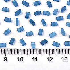 Fgb 2穴ベーキングペイントガラスシードビーズ  透明なつや消し色虹  長方形  スチールブルー  4.5~5.5x2x2~2.5mm  穴：0.5~0.8mm  約2000個/袋&nbsp;SEED-S031-M-SH1205FR