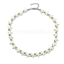 Ocean Synthetic Turquoise Starfish and Dyed Round Natural White Jade Beaded Necklaces&nbsp;NJEW-JN06201