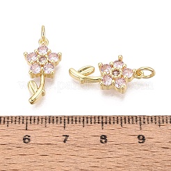 バレンタインデーブラスマイクロパヴェキュービックジルコニアペンダント  花のチャーム  18KGP本金メッキ  20.5x10.5x3.5mm  穴：3mm&nbsp;KK-N287-40G