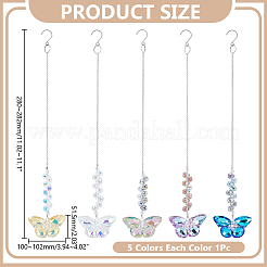 5Pcs 5 Colors Butterfly Quartz Crystal Pendant Decoration&nbsp;HJEW-AR0001-20