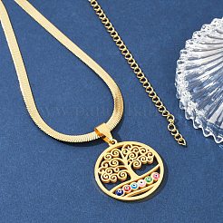 生命の樹とナザールボンジュウ 201 ステンレススチール ヘリンボーンチェーン ペンダントネックレス  18KGP本金メッキ  16.14インチ（41cm）&nbsp;NJEW-K253-34G