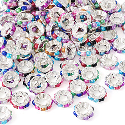 プラスチックガラスラインストーンヨーロピアンビーズ100個  ディスク  ミックスカラー  11x4mm  穴：4mm&nbsp;KY-TADJ0001-02