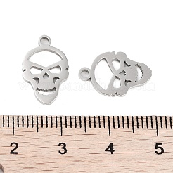 変色しない316サージカルステンレスペンダント  レーザー切断  スカルチャーム  ステンレス鋼色  15.5x10x1mm  穴：1.5mm&nbsp;STAS-C096-08B-P
