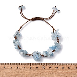 女性用調節可能な天然アクアマリン編みビーズブレスレット  内径：1-5/8~3インチ（4.15~7.6cm）&nbsp;BJEW-U035-02M