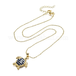 Summer Beach Brass Pave Cubic Zirconia Turtle Pendant Necklaces for Women&nbsp;NJEW-U039-02G-01