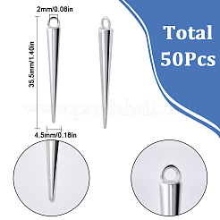 50個の合金ペンダント  コーン  ステンレス鋼色  35.5x4.5mm  穴：2mm&nbsp;FIND-SC0006-41