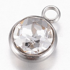 ガラスチャーム  多面カット  304ステンレススチール製金具付き  フラットラウンド  透明  14x10x6.5mm  穴：2.5mm&nbsp;GLAA-G019-P02