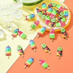 30個3スタイルプリントアロイペンダント  鉛フリー＆カドミウムフリー＆ニッケルフリー  ゴールドカラー  アイスキャンディーチャーム  ミックスカラー  27x10x2.5mm  穴：1.4mm  10個/スタイル&nbsp;PALLOY-CJ0002-49