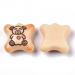 樹脂デコデンカボション  模造食品ビスケット  クマ  桃パフ  19x19x9mm&nbsp;X-CRES-N022-111