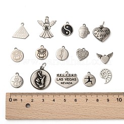 304ステンレスペンダント  エナメル  混合図形  ステンレス鋼色  9~27x9.5~22x1~4.5mm  穴：1~5mm&nbsp;STAS-MSMC002-08