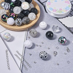 DIY ブレスレット ネックレス メイキング キット  アクリル＆レジンストライプラウンドビーズ入り  304ステンレススチール丸カン  合金の留め金  鉄端チェーン  ミックスカラー  235個/セット&nbsp;DIY-TA0004-52