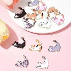 14本7色ラックメッキ合金エナメルペンダント  ゴールドカラー  猫のチャーム  ミックスカラー  25x25x2mm  穴：2mm  2個/カラー&nbsp;FIND-FS0003-03