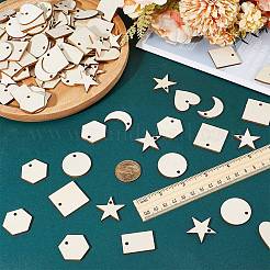 DIY ジオメトリ ダングル イヤリング作成キット  星と月とハートと六角形の未完成の木製ペンダントを含む  真鍮のピアスフックと丸カン  バリーウッド  480個/箱&nbsp;DIY-SC0021-62