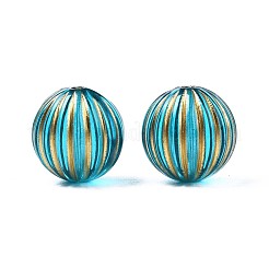 メッキアクリルビーズ  ライン入り  ラウンド  ダークターコイズ  12mm  穴：1.6mm  約340個/500g&nbsp;PACR-N008-014