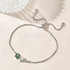 Adjustable Brass Micro Pave Clear Cubic Zirconia Box Chain Slider Bracelets&nbsp;BJEW-C156-09P-01