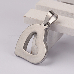 ハート 304 ステンレス ラインストーン ペンダント  ステンレス鋼色  24x20x2mm  穴：7x4mm&nbsp;STAS-M232-03P