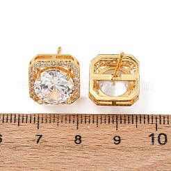 真鍮製 マイクロパヴェ キュービックジルコニア スタッドピアス 女性用  正八角形  18KGP本金メッキ  13x13mm&nbsp;EJEW-F418-02G