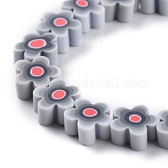 手作りの花のポリマー粘土ビーズ連売り  グレー  9.6x4mm  穴：1.4mm  約38個/連  12.99''（33センチメートル）&nbsp;CLAY-M003-07G