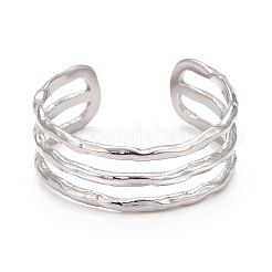 Non-Tarnish 304 Stainless Steel Triple Line Open Cuff Ring for Women&nbsp;X-RJEW-C025-12P