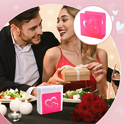 アクリルナプキンホルダー  結婚式のパーティーナプキンテーブルの装飾のため  ハートの正方形  ショッキングピンク  122x120x54mm&nbsp;DIY-WH0699-38