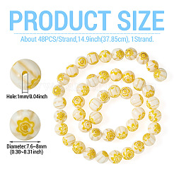 1連丸型ミルフィオリガラスビーズ連売り  ゴールド  8mm  穴：1mm  約48個/連&nbsp;LK-TADJ0001-01A