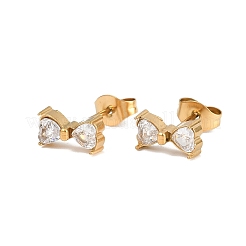 Bowknot 304 Stainless Steel Clear Cubic Zirconia Stud Earrings&nbsp;EJEW-G448-01G