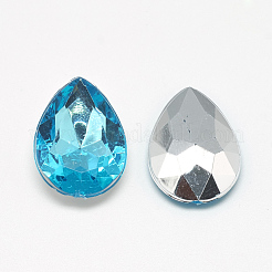 アクリルラインストーン尖底カボション  多面カット  底面銀メッキ  ティアドロップ  シアン  18x13x4.5~4.8mm&nbsp;GACR-Q013-13x18-02