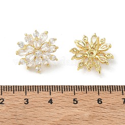 雪の結晶モチーフの真鍮とクリアキュービックジルコニアのスタッドピアス  女性用花柄イヤリング  18KGP本金メッキ  19mm&nbsp;KK-CBA36A2-04G