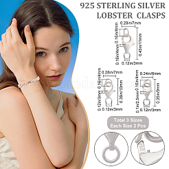 6セット3スタイル925スターリングシルバーロブスタークロウクラスプ  丸カン付き  銀  9~11x6~7x2.5~4mm  穴：3mmと4mm  2セット/スタイル&nbsp;STER-BBC0001-19