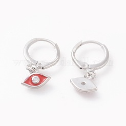 真鍮製フープピアス  マイクロとキュービックジルコニア及びエナメルを切り開きます  ナザールボンジュウ  プラチナ  ミックスカラー  21mm  ピン：0.9mm&nbsp;EJEW-I230-05P