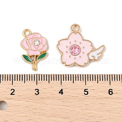 合金エナメルチャーム  花のチャーム  ライトゴールド  ピンク  14~24x10~25.5x1~4mm  穴：2mm  30個/セット&nbsp;FIND-M058-03KCG