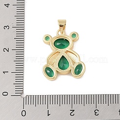 真鍮チャーム  ガラスと  18KGP本金メッキ  クマのチャーム  グリーン  21.5x18x3.5mm  穴：4x3.5mm&nbsp;KK-E111-40G-02
