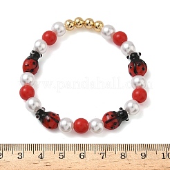 Brass & Lampwork & ABS Imitation Pearl Beaded Stretch Bracelets for Women&nbsp;BJEW-F515-08G