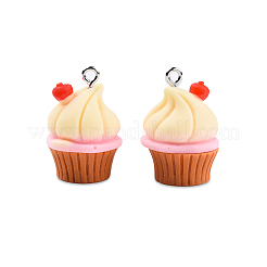 不透明樹脂ペンダント  プラチナメッキ鉄ループ付き  カップケーキチャーム  レッド  25.5~26x17~18x17~18mm  穴：2mm&nbsp;X-CRES-N021-165