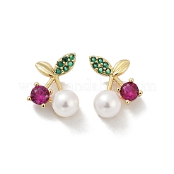 Cherry Brass Micro Pave Cubic Zirconia Stud Earrings&nbsp;EJEW-Z115-10G