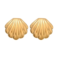 304ステンレススチールシェル型スタッドピアス（女性用）  ゴールドカラー  29x28.5mm&nbsp;EJEW-K306-23G