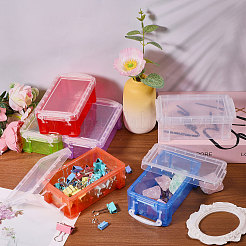 6個 6色透明プラスチック製積み重ね可能なミニオーガナイザービーズコンテナ、ロック蓋付き  小さな工芸品用  長方形  ミックスカラー  13.8x7.8x5.1cm  内径：11.55x6.3のCM  1pc /カラー&nbsp;CON-BC0007-66