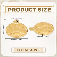 304ステンレススチールチャーム4個  サッカー/サッカーボール  ゴールドカラー  15.5x13x3.5mm  穴：1mm&nbsp;STAS-LP0002-95G