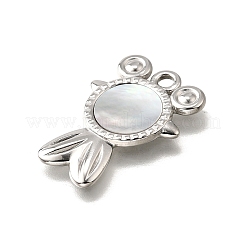 304 Stainless Steel Pave Natural White Shell Pendants&nbsp;STAS-C122-21F-02P