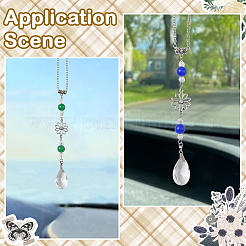 7Pcs 7 Colors Flower Alloy & Glass Teardrop Car Hanging Ornaments&nbsp;HJEW-SC0002-72
