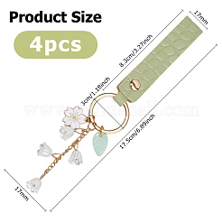 プラスチックフラワーペンダントキーホルダー4個  PU合成皮革ベルトと合金キーリング付き  ゴールドカラー  175mm&nbsp;AJEW-DC0003-43