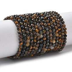 天然石タイガーアイビーズ連売り  多面カット  ラウンド  4mm  穴：0.7mm  約101個/連  15.35''（39センチメートル）&nbsp;G-L651-C14-4mm