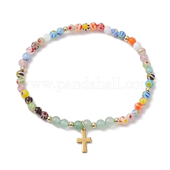 4mm Round Gemstone & Handmade Lampwork Beaded Stretch Bracelets&nbsp;BJEW-JB10257