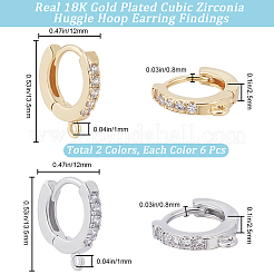 12Pcs 2 Colors Brass Micro Pave Clear Cubic Zirconia Huggie Hoop Earring Findings&nbsp;KK-BBC0012-09